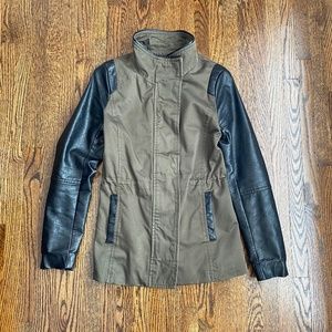 H&M Army Green Jacket Faux Leather Sleeves - US 2